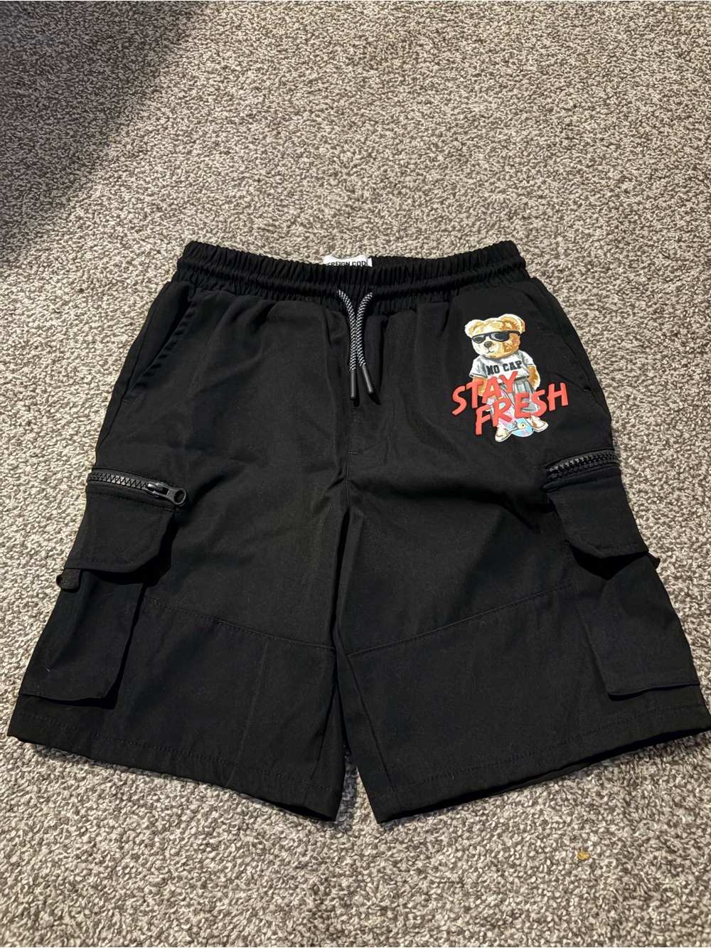 Sovereign Code Black 'Stay Fresh' Graphic Cargo Shorts